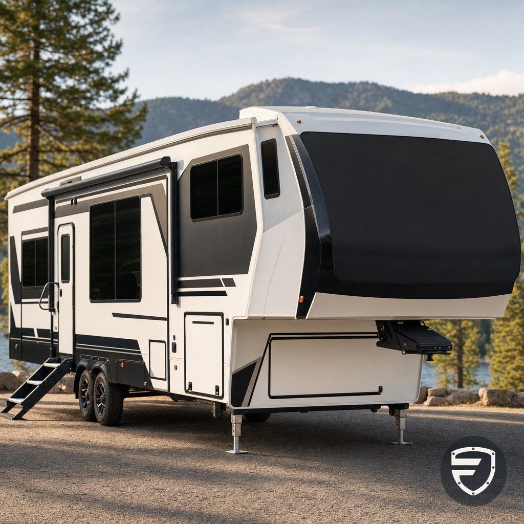 Brinkley I-275 5th-wheel with FIT magnetic windshield cover installed on the front cap
