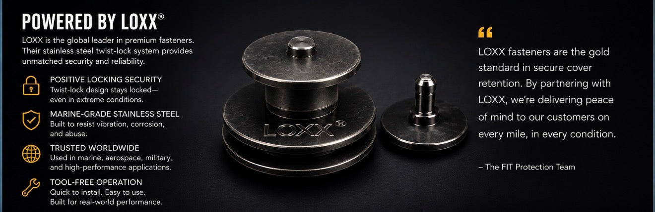 Powered by LOXX — the global leader in premium fasteners. Positive locking security, marine-grade stainless steel, trusted worldwide, tool-free operation.