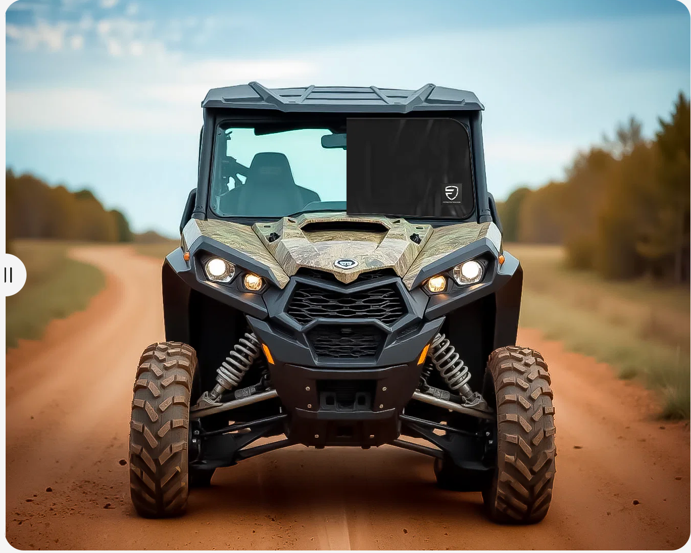 UTV windshield protected with FIT cover