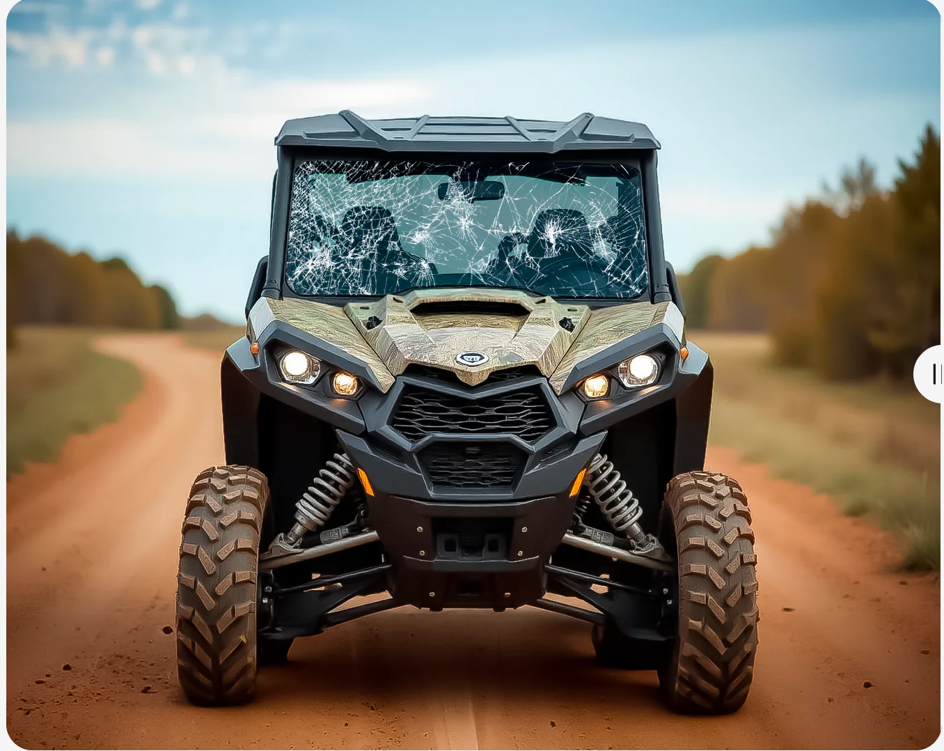 UTV with shattered windshield